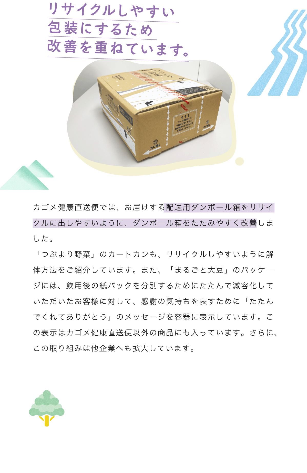 リサイクルしやすい包装にするため改善を重ねています。