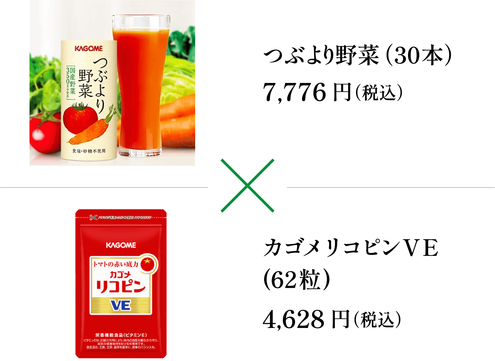 つぶより野菜（30本） × カゴメリコピンＶＥ(62粒)
