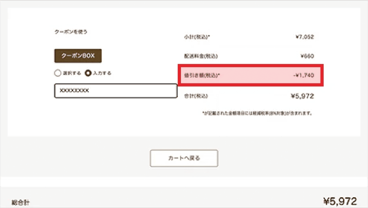 クーポンの割引が適用される