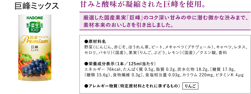 野菜生活100国産プレミアム 白桃ミックス 125ml×2野菜生活100国産プレミアム 巨峰ミックス 125ml×2本