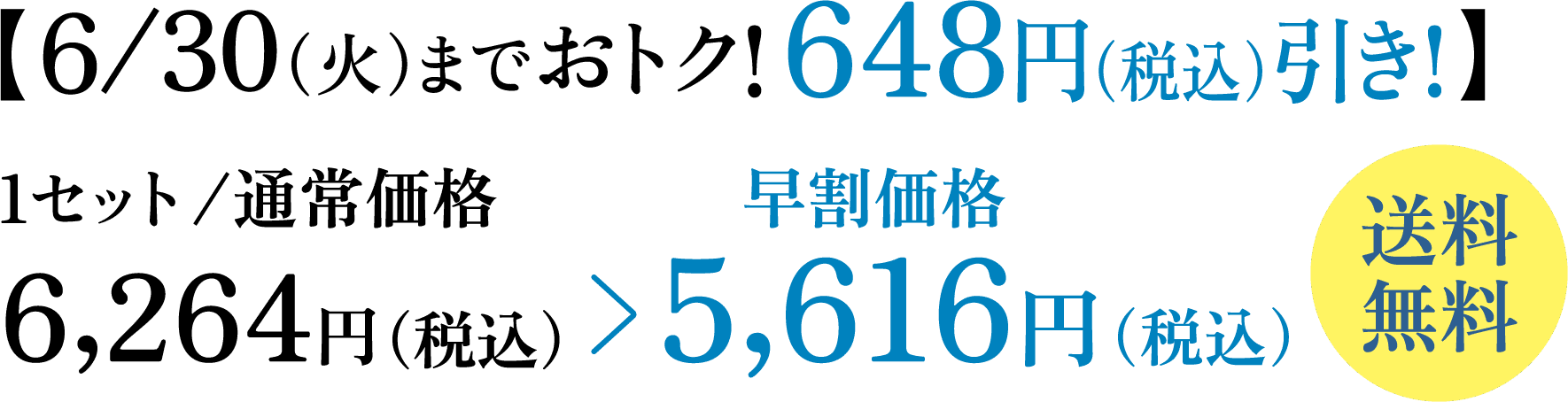 【6/30（火）までおトク！ 648円（税込）引き！】 1セット/通常価格6,264円（税込） 早割価格5,616円（税込） 送料無料