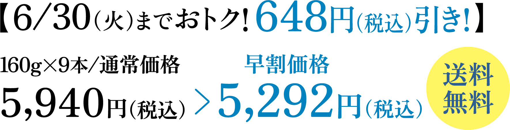 【6/30（火）までおトク！ 648円（税込）引き！】 1セット/通常価格5,940円（税込） 早割価格5,292円（税込） 送料無料