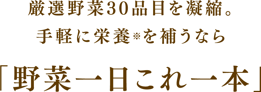 厳選野菜30品目を凝縮。手軽に栄養※を補うなら「野菜一日これ一本」