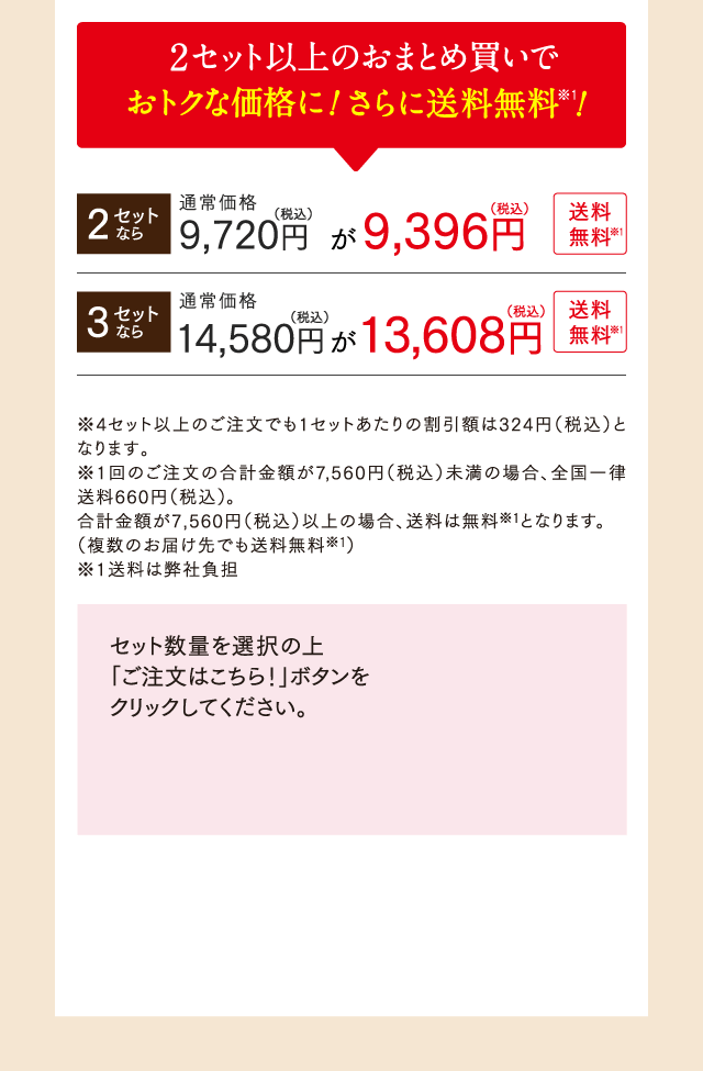 2セット以上のおまとめ買いでおトクな価格に！さらに送料無料！