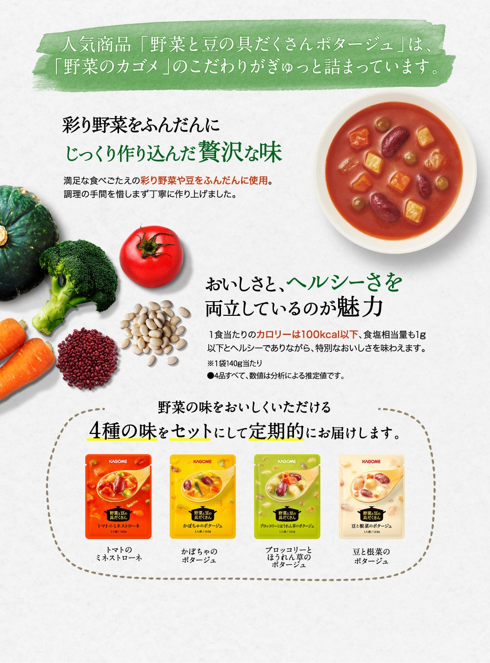 �l�C���i �u��؂Ɠ��̋������|�^�[�W���v�́A�u��؂̃J�S���v�̂�����肪������Ƌl�܂��Ă��܂��B �ʂ��؂��ӂ񂾂�ɂ��������荞���ґ�Ȗ� �����ȐH�ׂ������̍ʂ��؂ⓤ���ӂ񂾂�Ɏg�p�B�����̎�Ԃ�ɂ��܂����J�ɍ��グ�܂����B ���������ƁA�w���V�[���𗼗����Ă���̂����� �P�H������̃J�����[��100kcal�ȉ��A�H�������ʂ�1g�ȉ��ƃw���V�[�ł���Ȃ���A���ʂȂ��������𖡂킦�܂��B���P��140g������ ��؂̖���������������������4��̖����Z�b�g�ɂ��Ē���I�ɂ��͂����܂��B �g�}�g�̃~�l�X�g���[�l ���ڂ���̃|�^�[�W�� �u���b�R���[�Ƃق���񑐂̃|�^�[�W�� ���ƍ��؂̃|�^�[�W��
