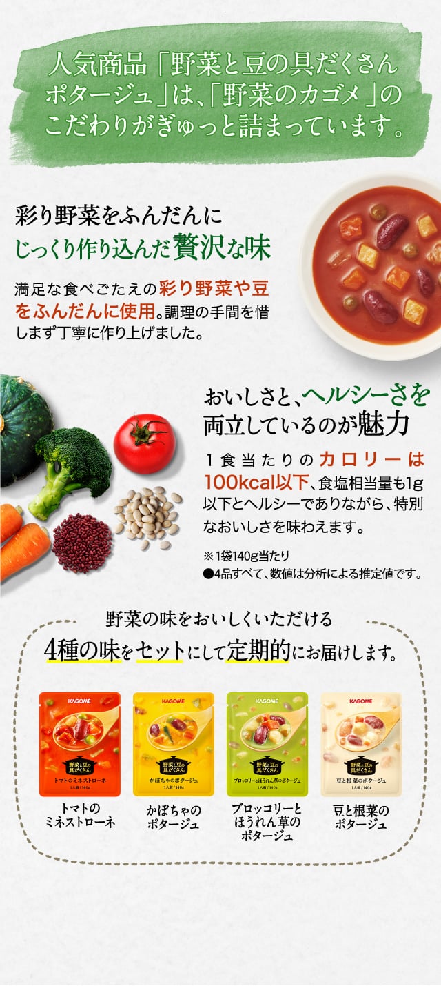 �l�C���i �u��؂Ɠ��̋������|�^�[�W���v�́A�u��؂̃J�S���v�̂�����肪������Ƌl�܂��Ă��܂��B �ʂ��؂��ӂ񂾂�ɂ��������荞���ґ�Ȗ� �����ȐH�ׂ������̍ʂ��؂ⓤ���ӂ񂾂�Ɏg�p�B�����̎�Ԃ�ɂ��܂����J�ɍ��グ�܂����B ���������ƁA�w���V�[���𗼗����Ă���̂����� �P�H������̃J�����[��100kcal�ȉ��A�H�������ʂ�1g�ȉ��ƃw���V�[�ł���Ȃ���A���ʂȂ��������𖡂킦�܂��B���P��140g������ ��؂̖���������������������4��̖����Z�b�g�ɂ��Ē���I�ɂ��͂����܂��B �g�}�g�̃~�l�X�g���[�l ���ڂ���̃|�^�[�W�� �u���b�R���[�Ƃق���񑐂̃|�^�[�W�� ���ƍ��؂̃|�^�[�W��