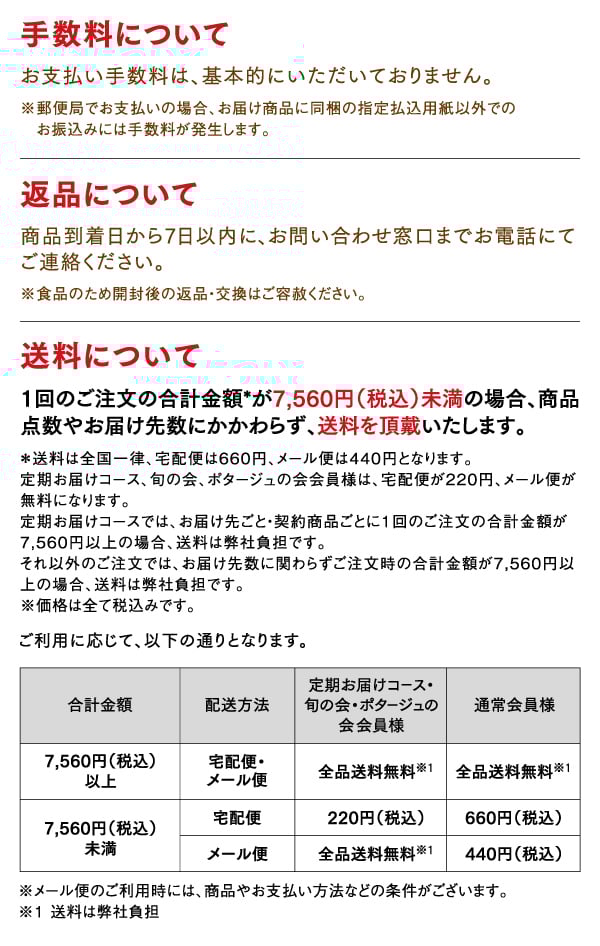 手数料・返品・送料について