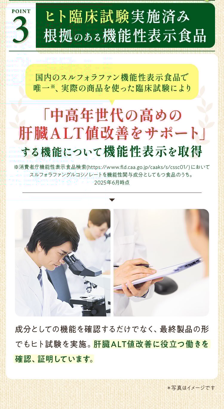 ヒト臨床試験実施済み。根拠のある機能性表示食品