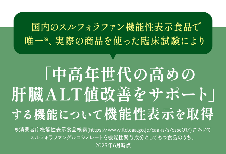 「中高年世代の高めの肝臓ALT値改善をサポート」する機能について機能性表示を取得