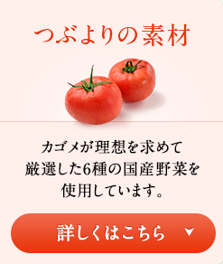 つぶよりの素材　カゴメが理想を求めて厳選した6種の国産野菜を使用しています。　詳しくはこちら