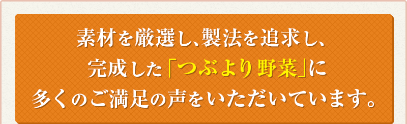 素材を厳選し、製法を追求し、完成した「つぶより野菜」に多くのご満足の声をいただいています。